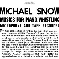 Michael Snow - Music For Piano, Whistling, Microphone and Tape Recorder